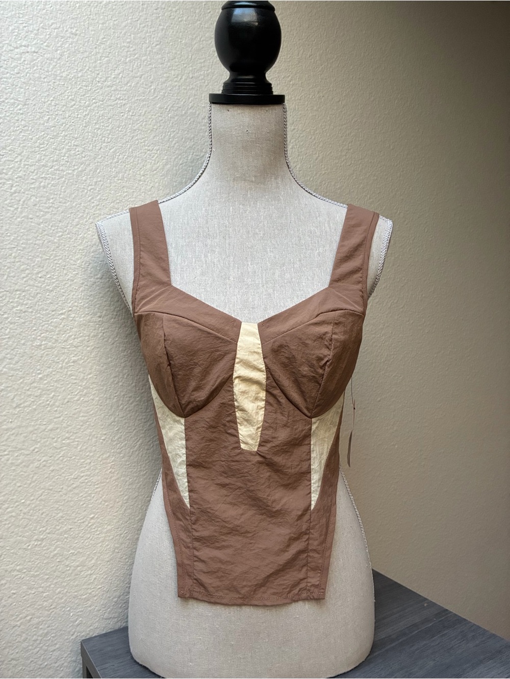 NWT EGO Sleeveless Brown and Cream Bustier Top, size 6